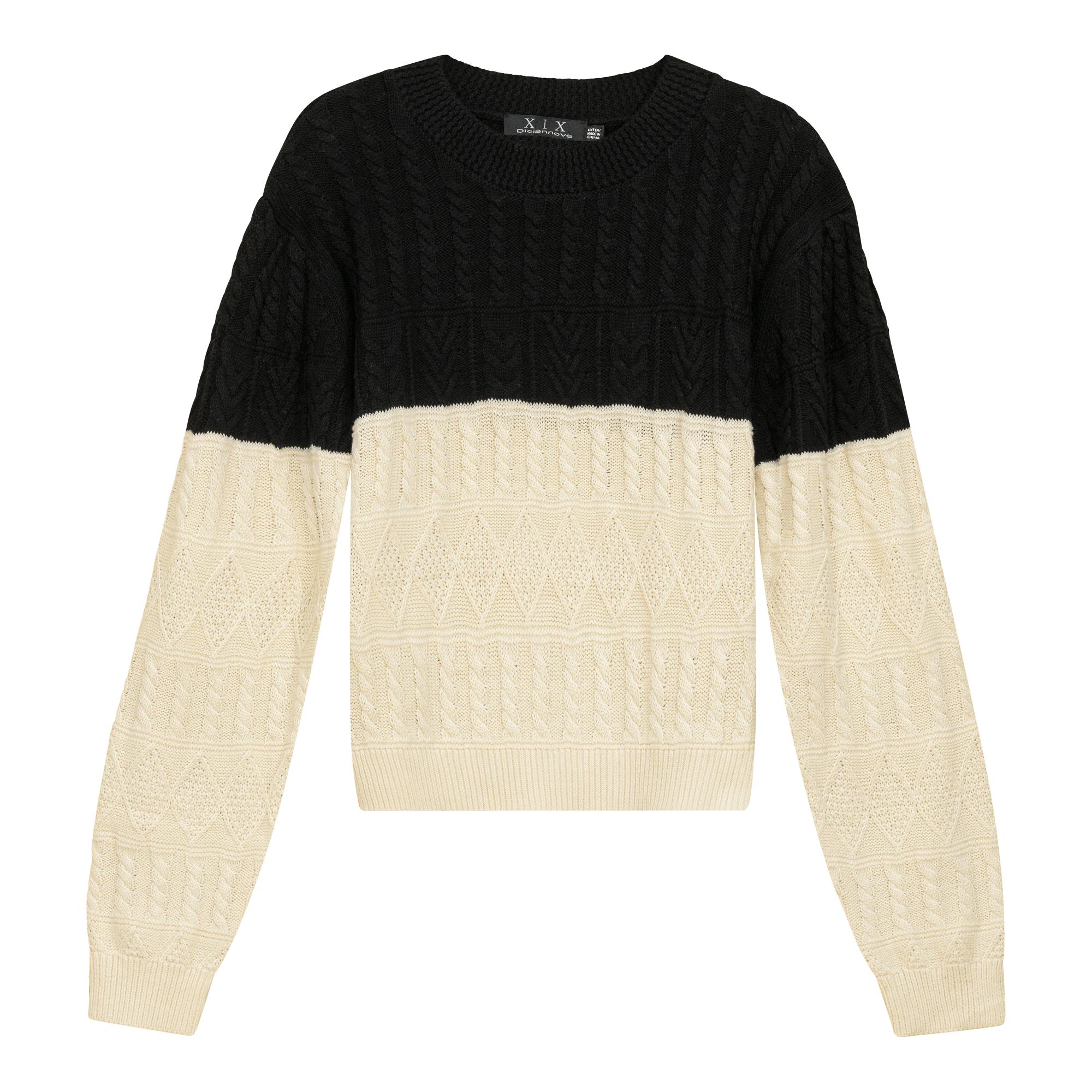 Cropped 2 Tone Cable Knit Sweater