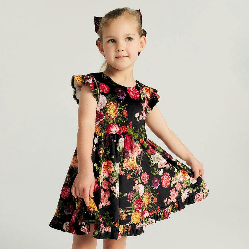 Posh Botanica Velour Bow Back Ruffled Dress