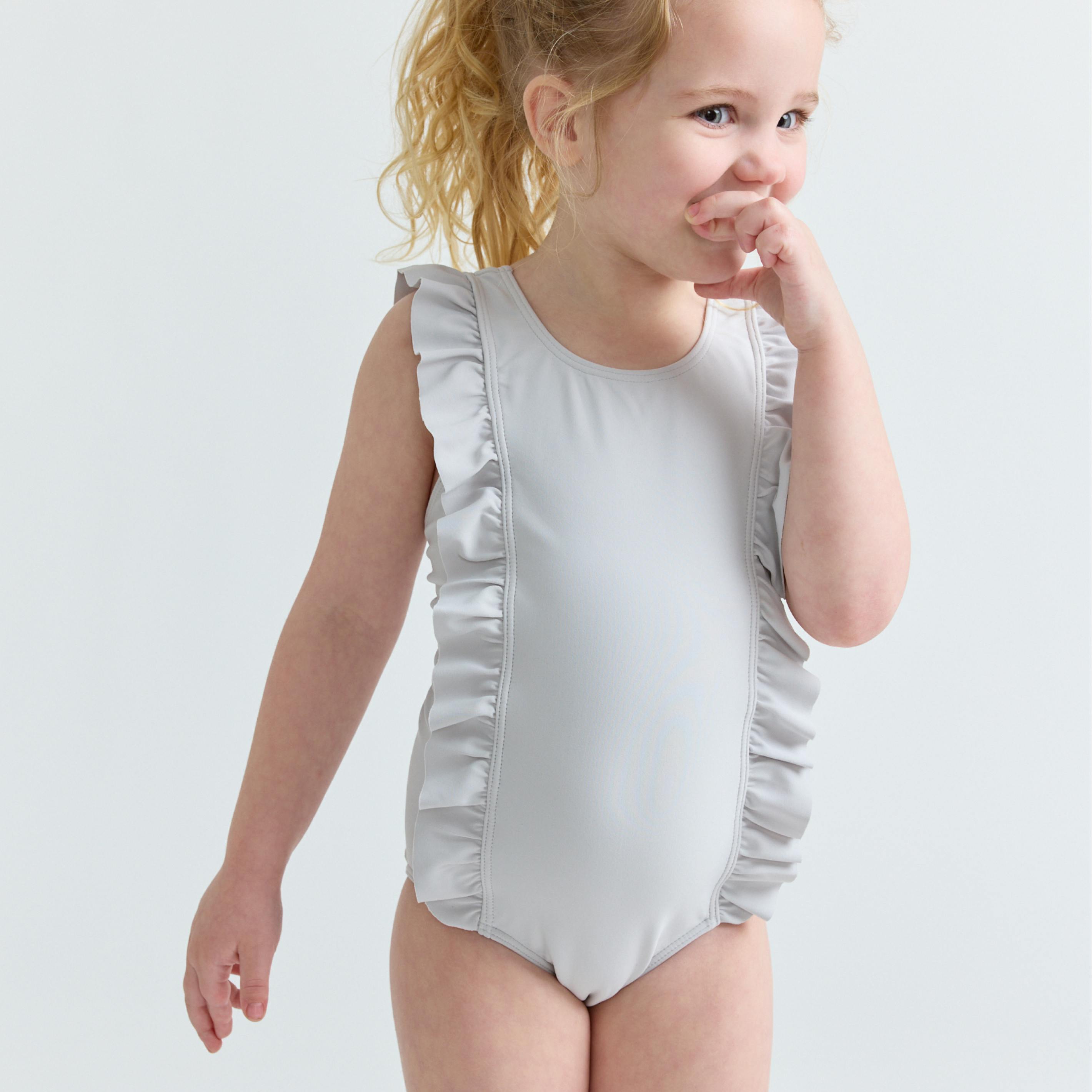 girls dove grey ruffle one piece