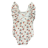 Girl's Ruffle Sleeve Cross Back Swimsuit