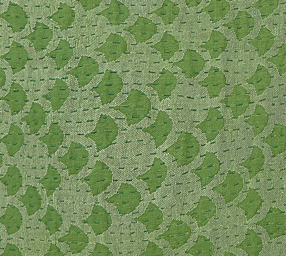 Artisan Hand Loomed Cotton Table Runner - Green Ginkgo - 18
