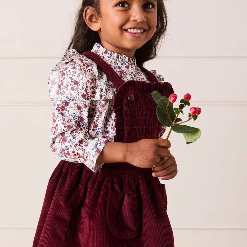 Corduroy Frill Detail Skirt with Braces in Burgundy (12mths-3yrs)