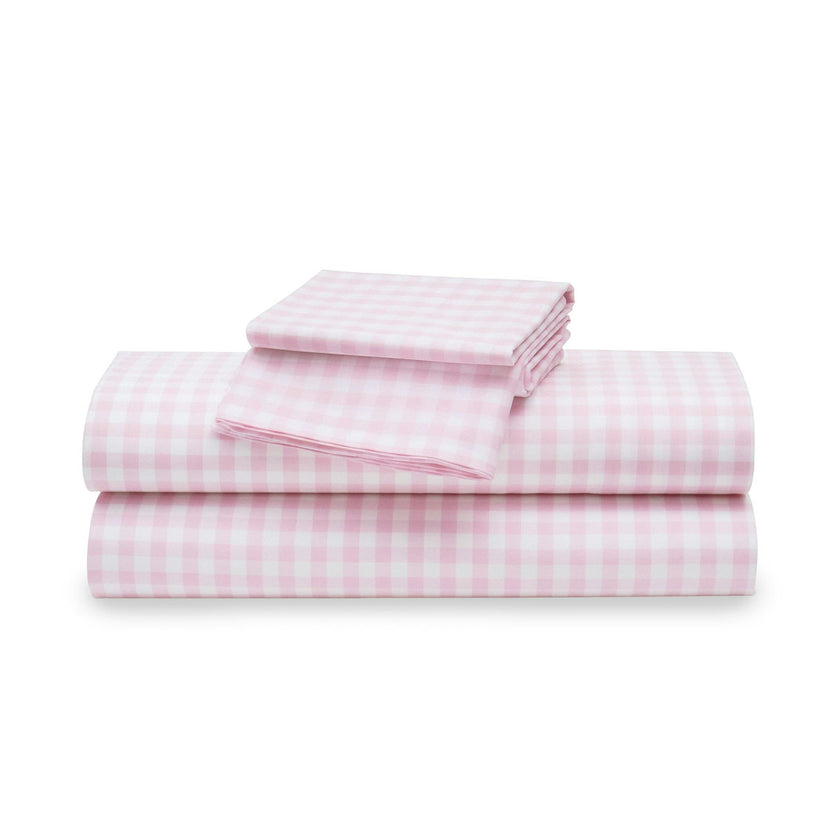 Luxe Premium Cotton Pink Gingham Bed Sheets