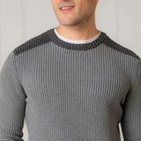 Men's Organic Crew Neck Shoulder Detail Sweater, Grey