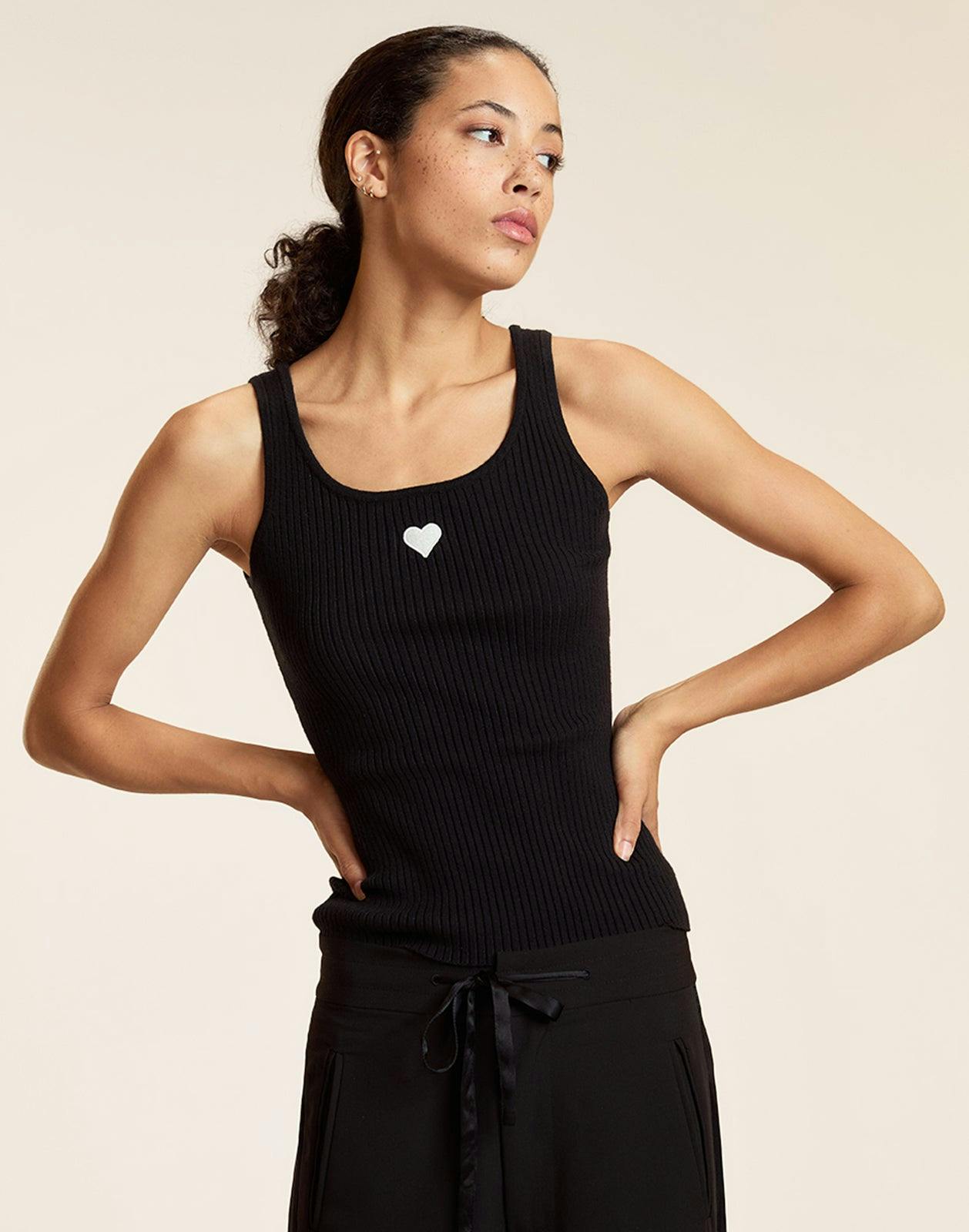 Heart Embroidered Knit Top