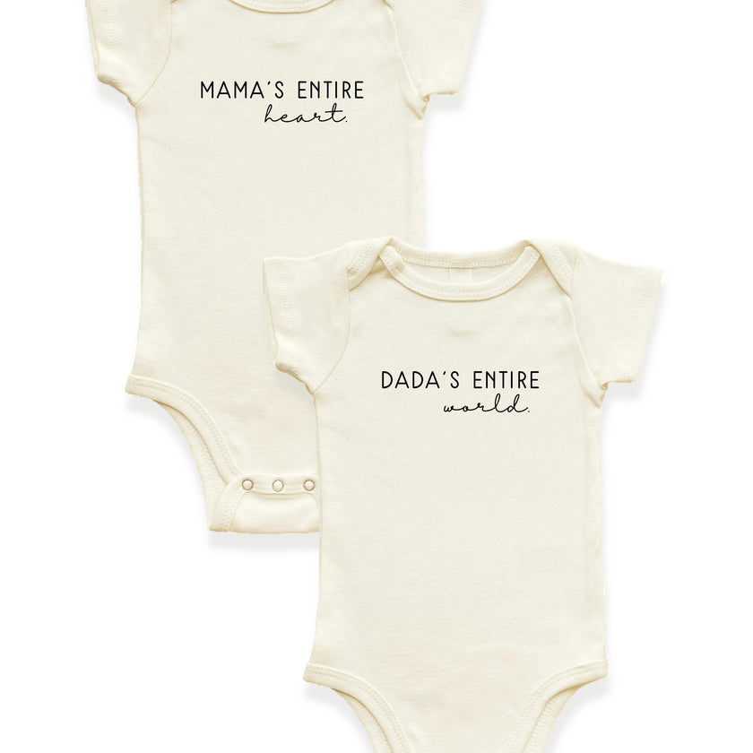 2 Pack - Mama's Entire Heart + Dada's Entire World Organic Cotton Baby Bodysuits