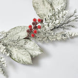 Snow Covered Magnolia Leaf & Eucalyptus with Sugar Berry Iced Seed Pods Christmas Garland Holiday Table Runner