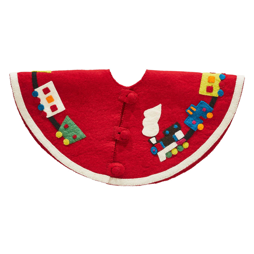 Handmade Toy Train Red Christmas Tree Skirt Felt 26"/60" Arcadia Home