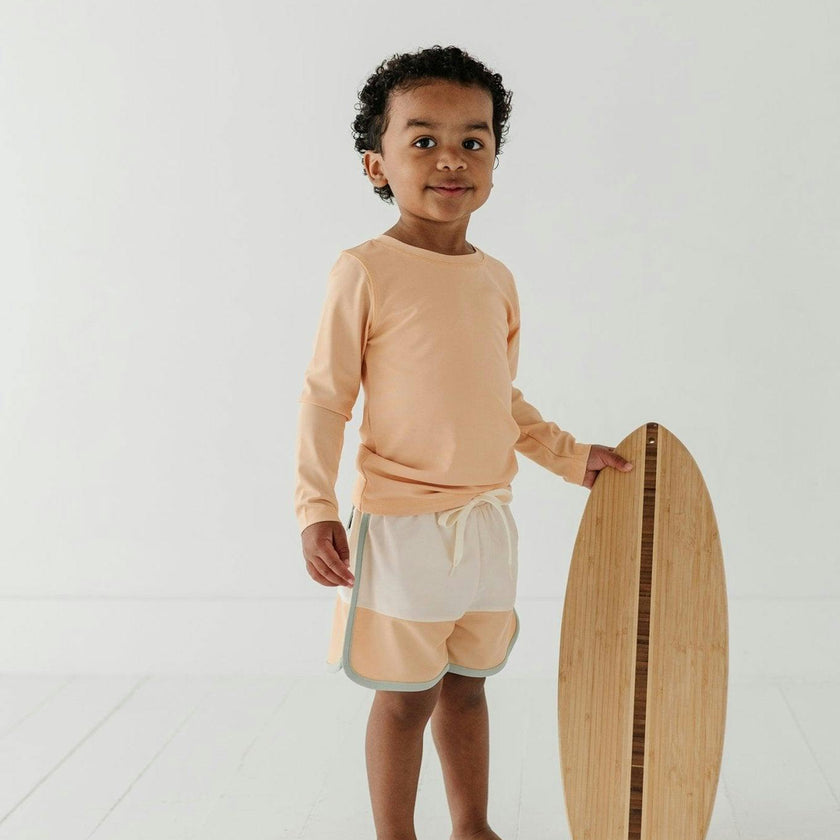 Boys Long Sleeve Rash Guard Swim Shirt in Desert Mist