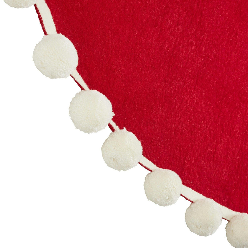 Handmade Christmas Tree Skirt Felt - Pom Poms Red