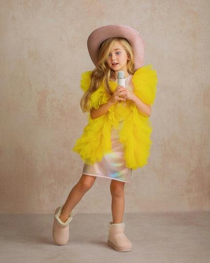 Radiant Yellow Fairy Wings Tulle Birthday Dress for Girls
