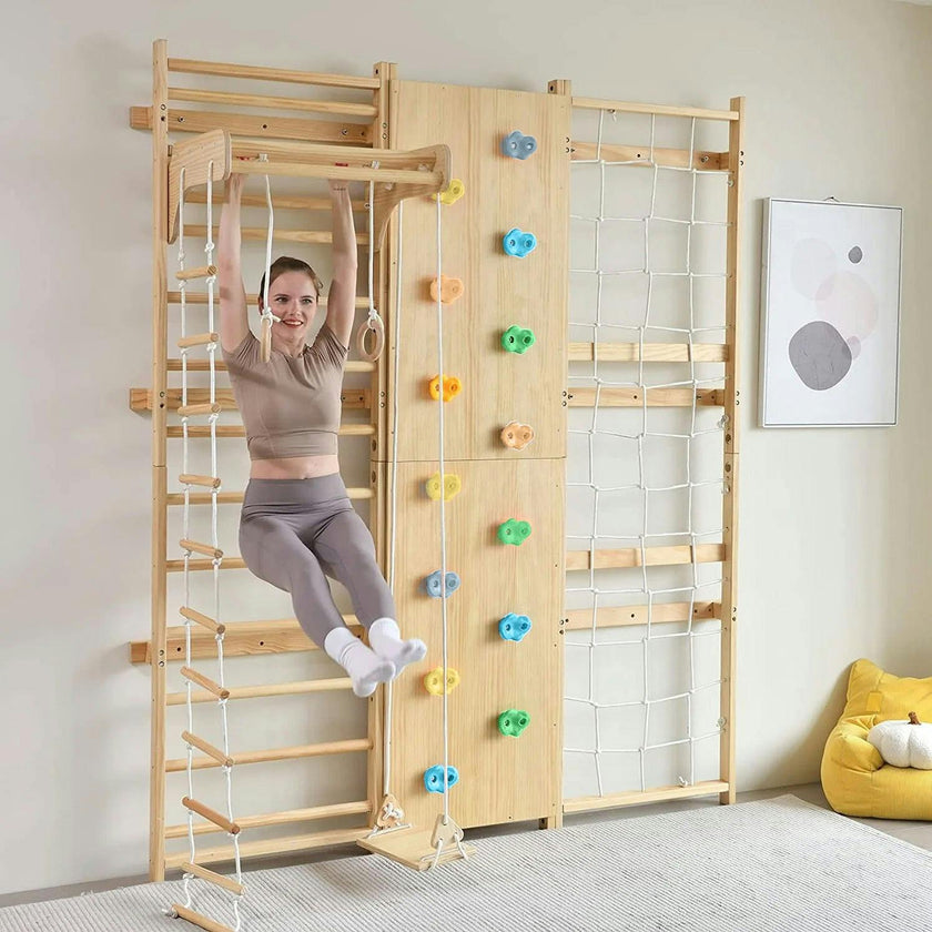 Walnut 79" | 9-in-1 Swedish Ladder Wall Gym for Lower Ceilings