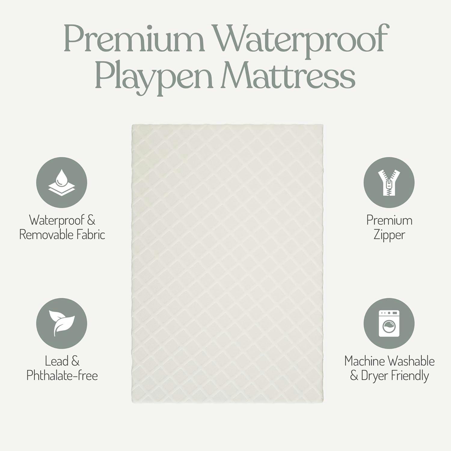 Sleepah Pack and Play Mattress Foam Pad 38 x 26 x 1.5 for Playpen, Portable Playyard Mattress waterproof Washable & Removable Cover Breathable Mattress Topper