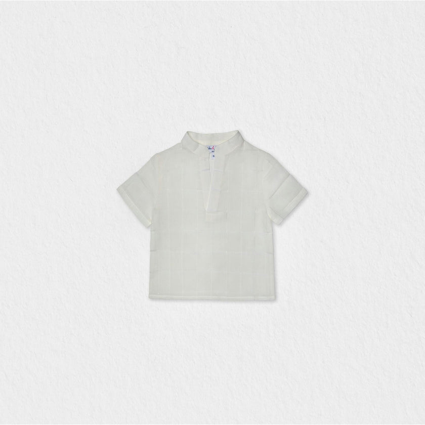 Dev Boy Shirt Short Sleeve Linen, White Openwork