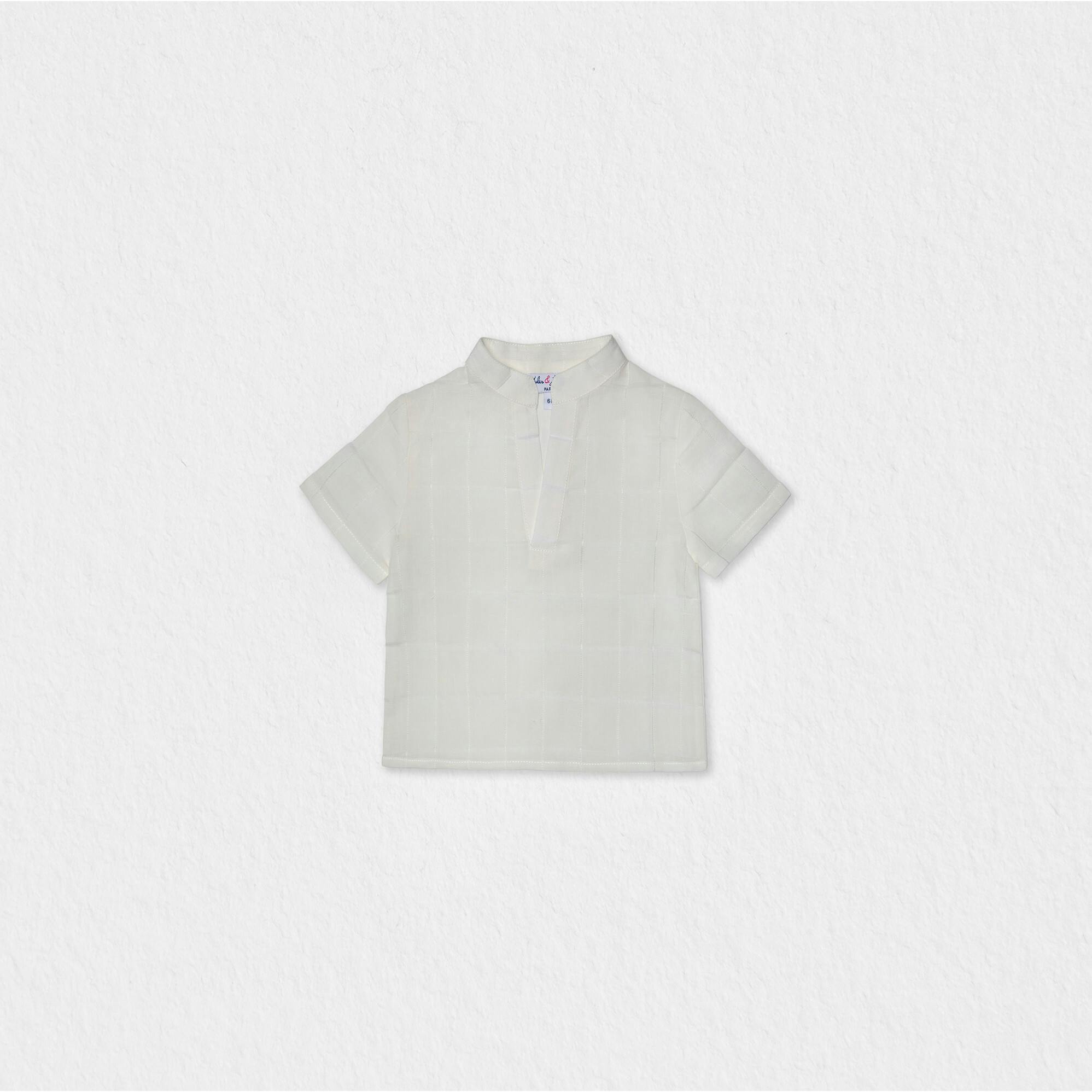 Dev Boy Shirt Short Sleeve Linen, White Openwork