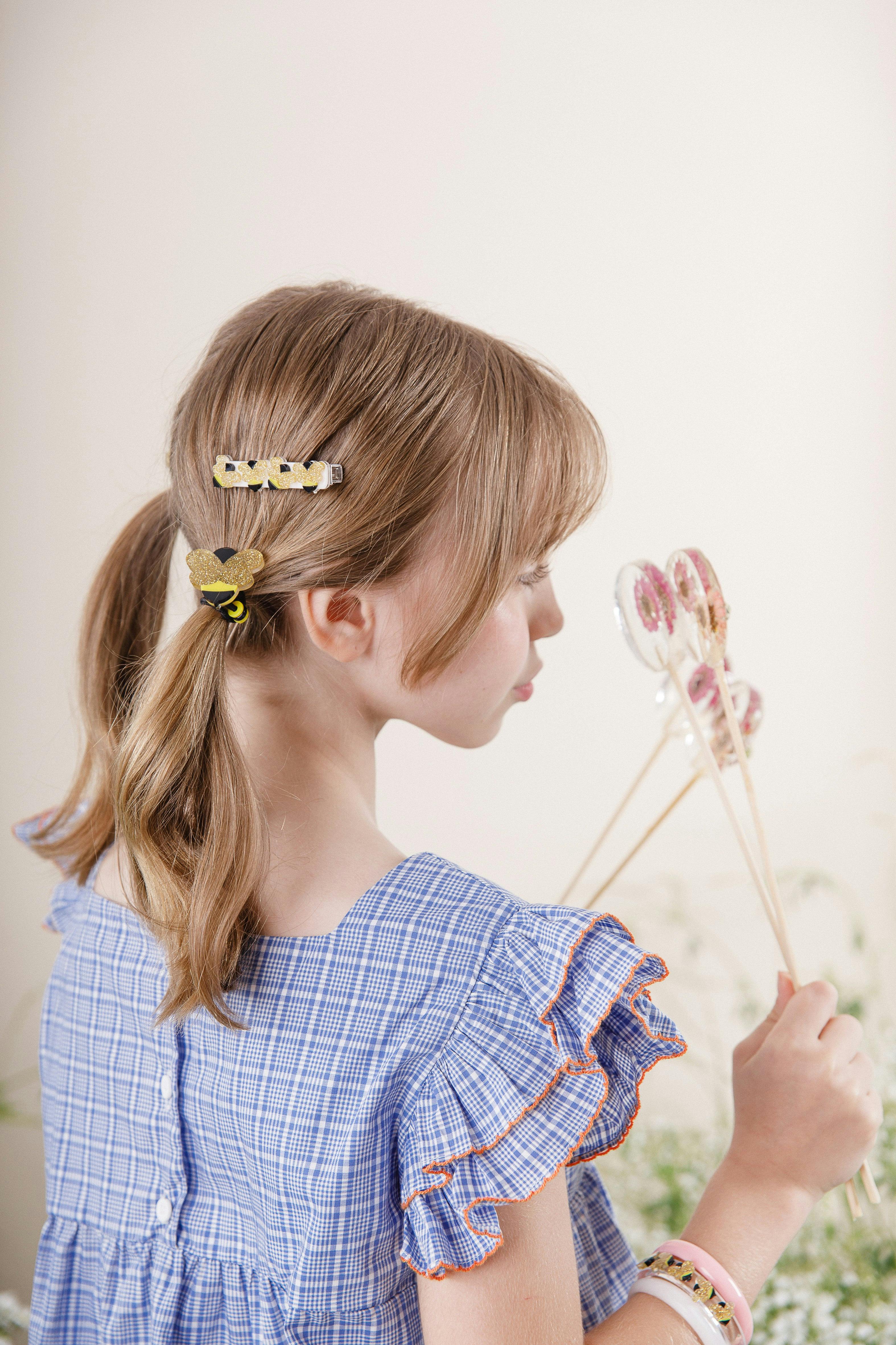 Bees Kind and Pink Bow Hair Clips
