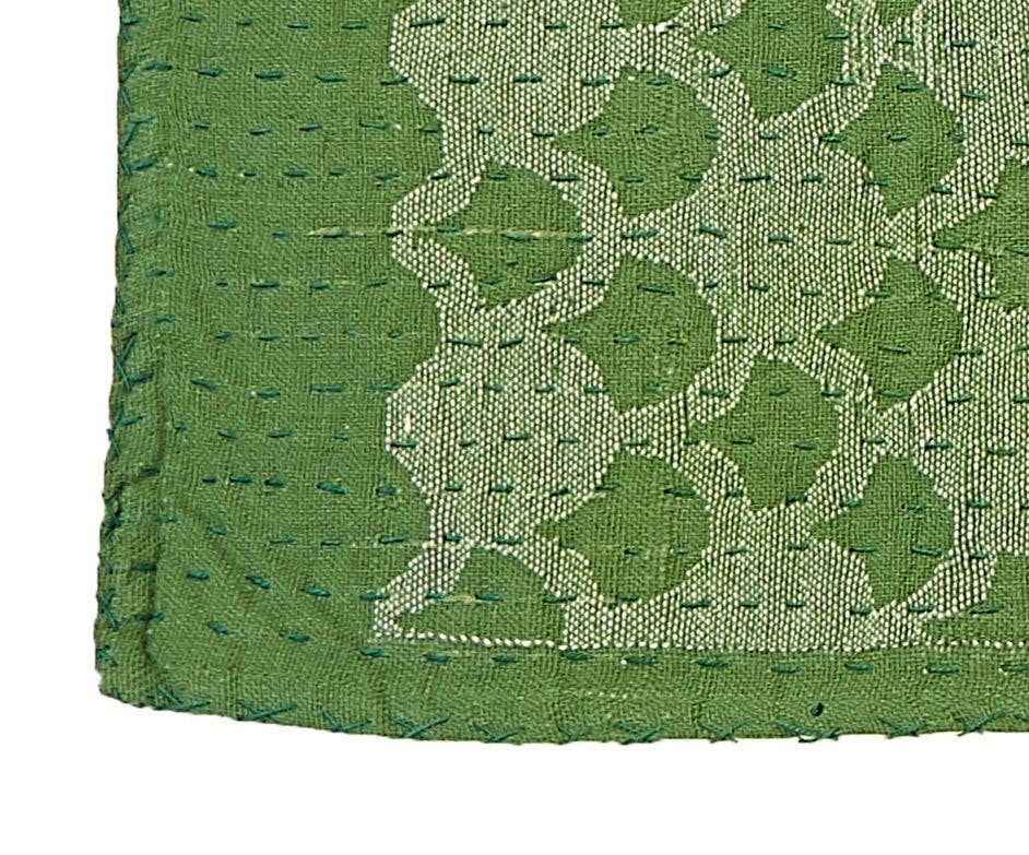 Artisan Hand Loomed Cotton Table Runner - Green Ginkgo - 18