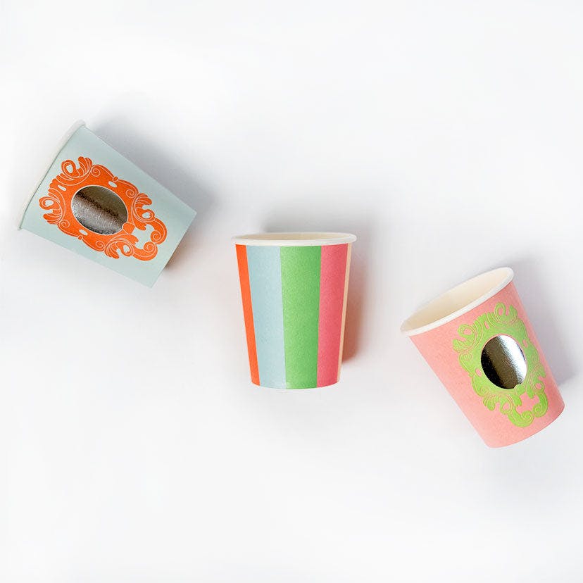 Princess Party Cups - Stripes and Mirrors (x12)