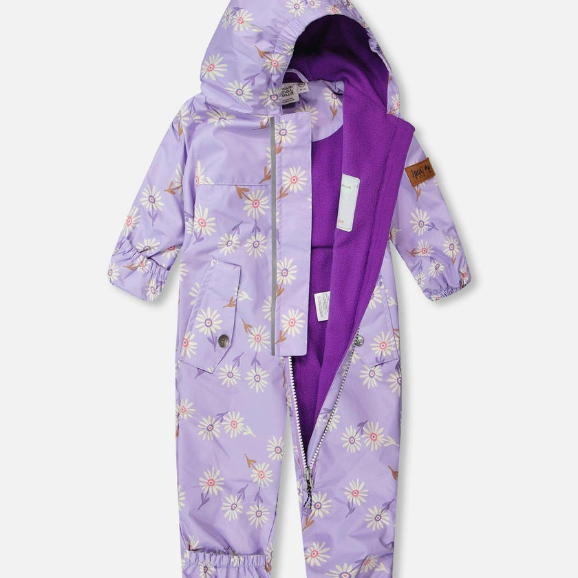 Baby Mid-Season One-Piece Outerwear With Hat Purple Daisy Print