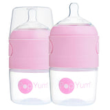 PopYum 5 oz Pink Anti-Colic Formula Making/Mixing/Dispenser Baby Bottles, 2-Pack with #1 Slow Flow Nipples