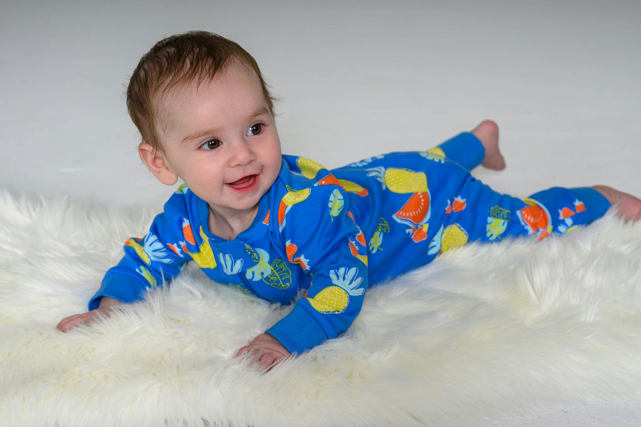 Long Sleeve Fruits Party Zip Romper