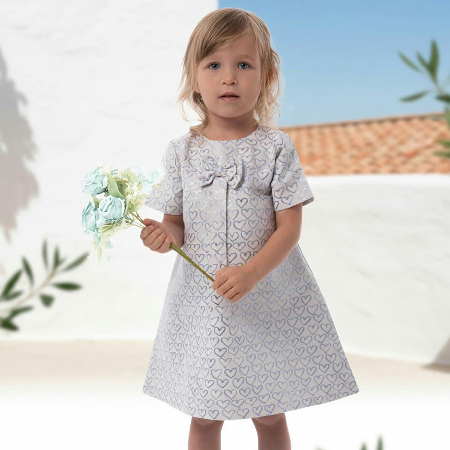 Elsa Baby Dress Short Sleeve, Blue Hearts