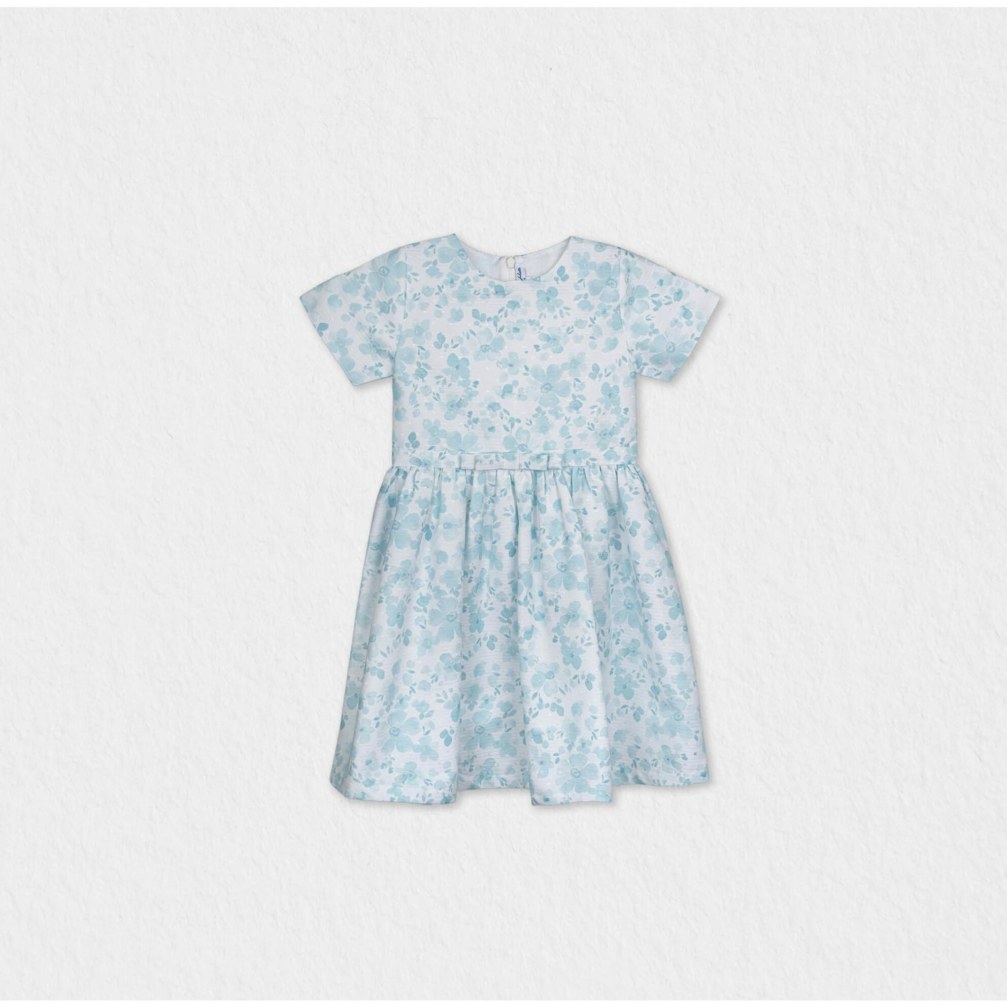 Eryna Girl Dress Short Sleeve, Aqua Flower