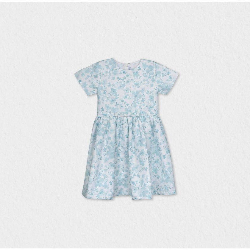 Eryna Girl Dress Short Sleeve, Aqua Flower