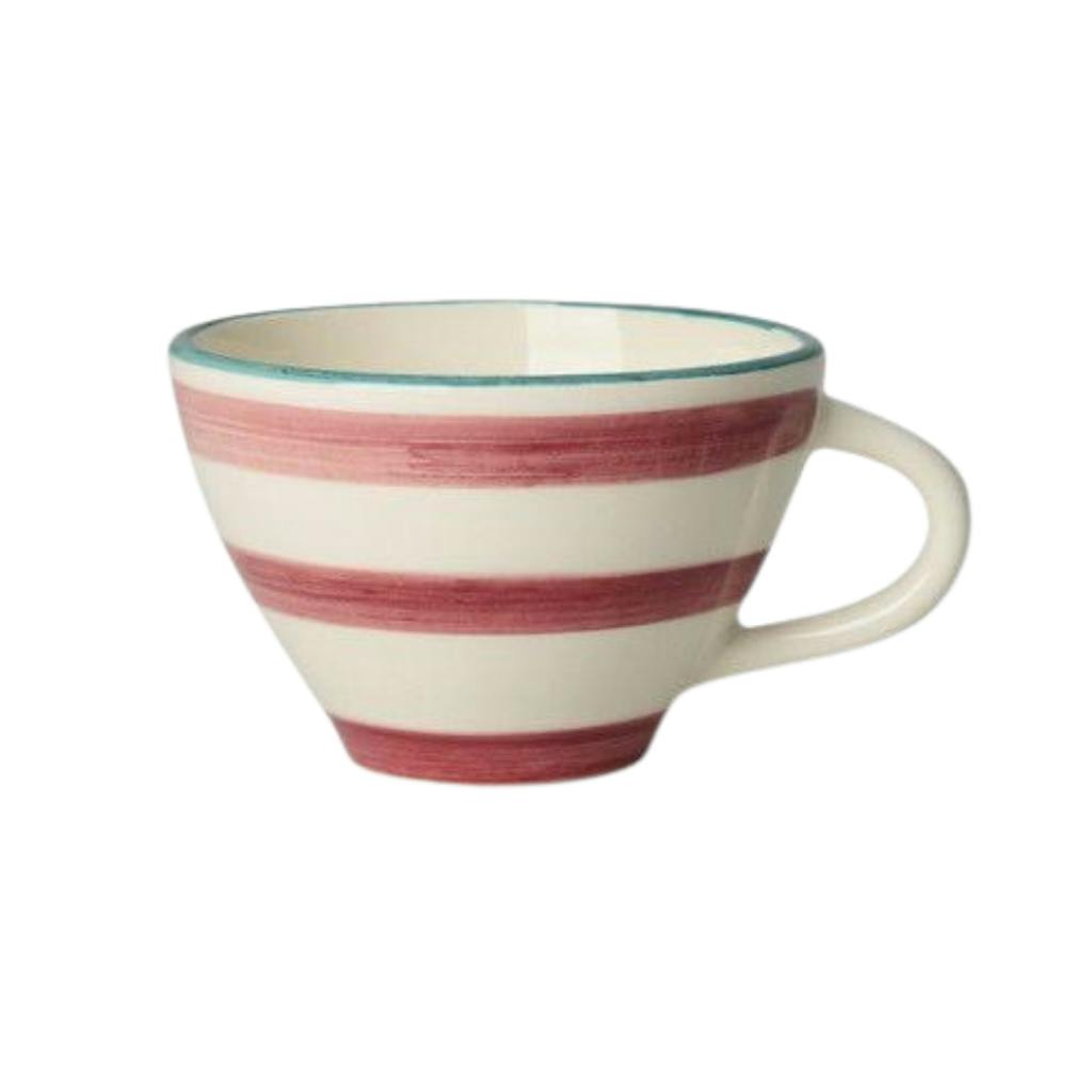 Ceramic Tea Cup with Hand-painted Pink Horizontal Stripes - 5.07 oz