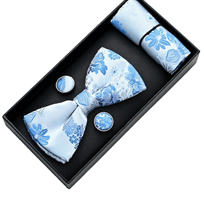 White and Blue Floral Bowtie Set