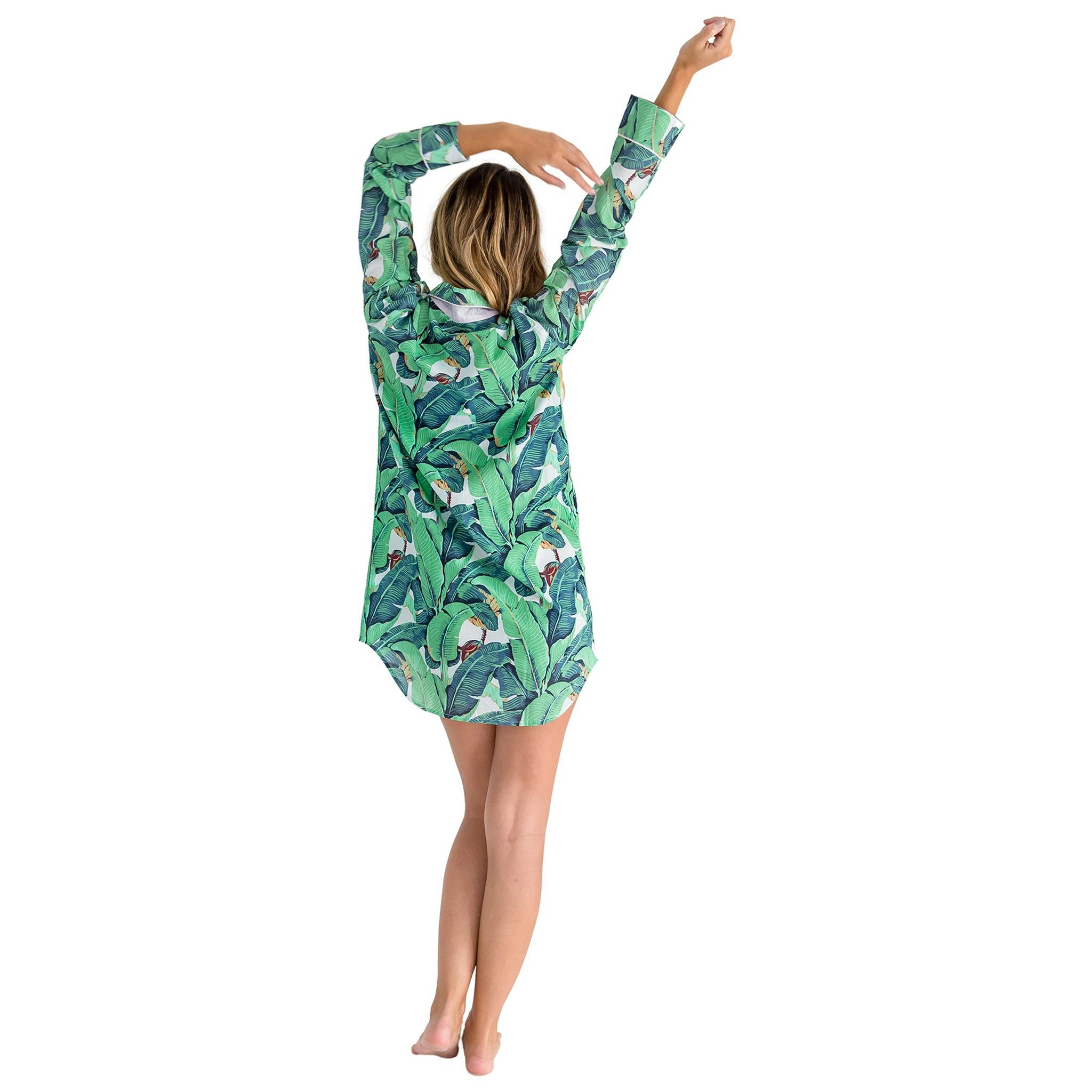 Women's Martinique® Green Banana Leaf Night Shirt - Organic Cotton Poplin