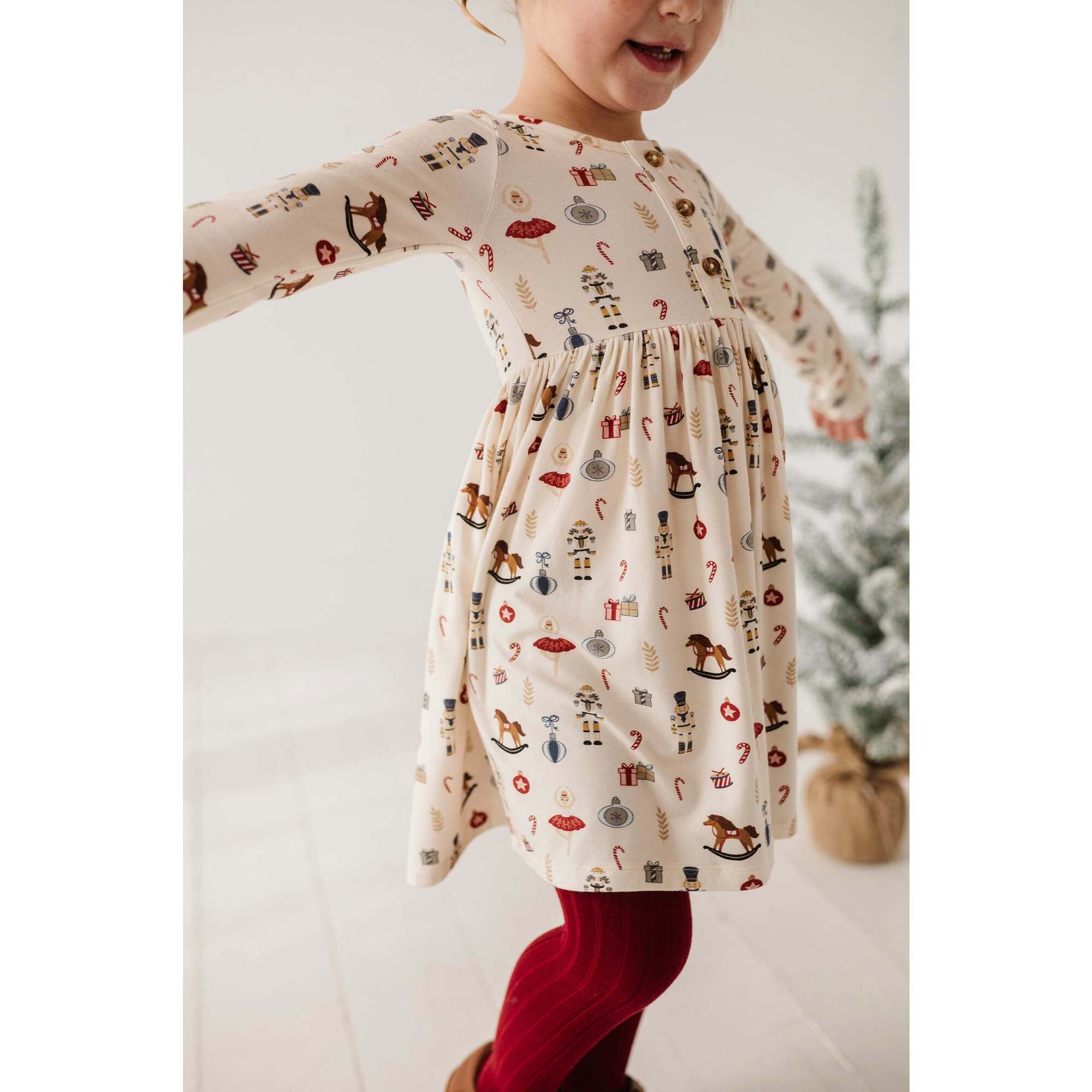 Long Sleeve Henley Dress Christmas Dogs