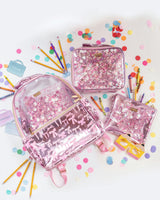 Pink Bow Confetti Clear Backpack by Packed Party | 17" Cute Backpack for Adults