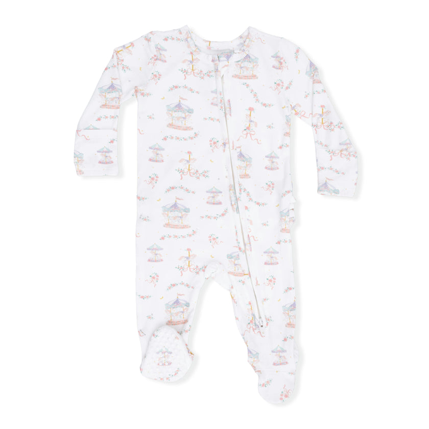 Carousel with Bows - 2 Way Ruffle Back Zipper Footie