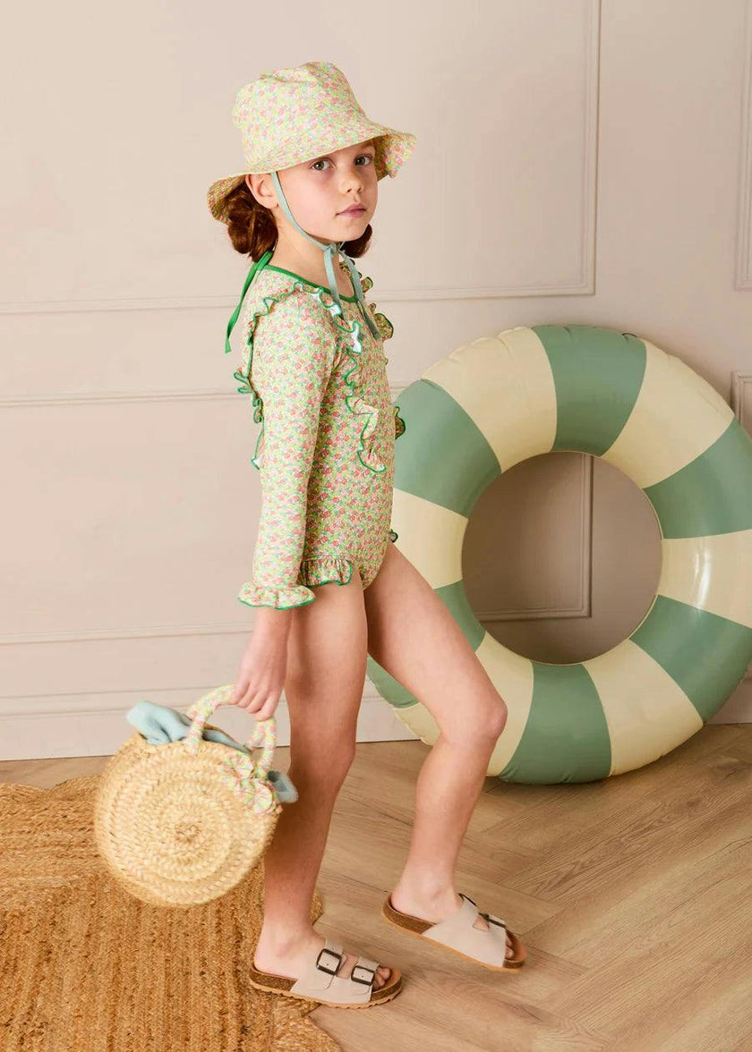Annie Apple Print Raffia Round Beach Bag