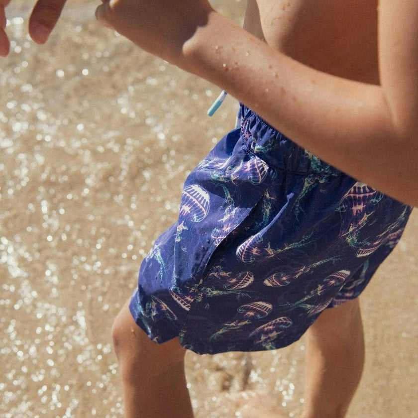 Boys' swim shorts, blue print | JELLYFISH