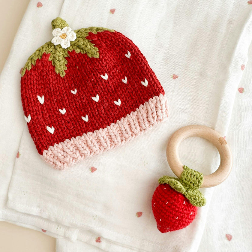 Strawberry Swaddle and Teether Set - Red Strawberry