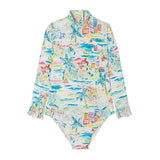 Long-sleeved one-piece swimsuit, aqua | GIGI BABY