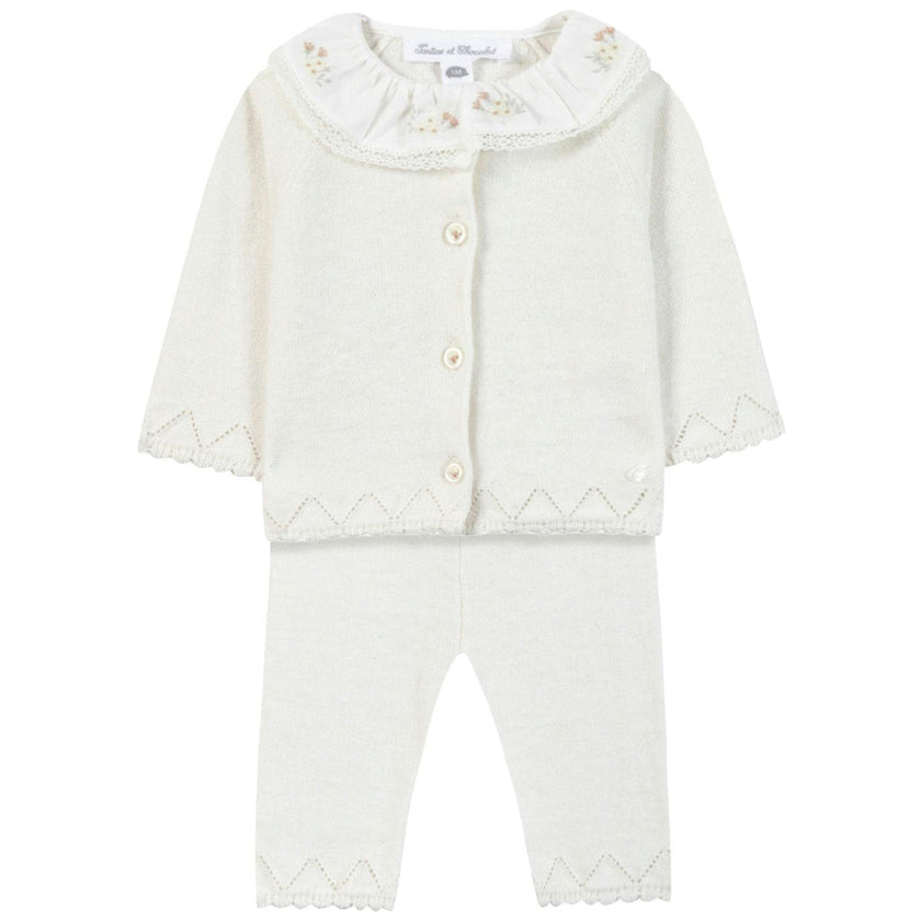 TARTINE ET CHOCOLAT Delicate Knit Baby Set - Nacre