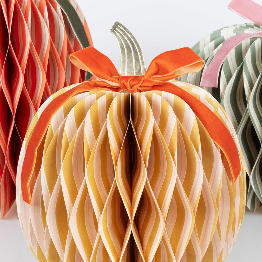 Fall Stripe Paper Honeycomb Pumpkins