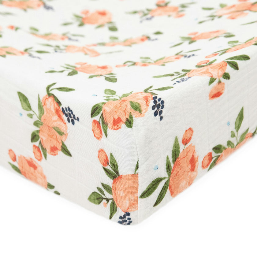 Cotton Muslin Changing Pad Cover - Watercolor Roses