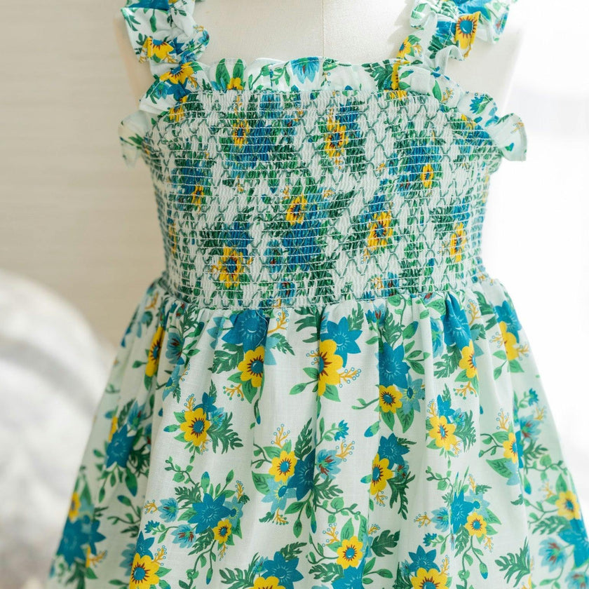 Green Floral Georgia Girl Hand-Smocked Dress