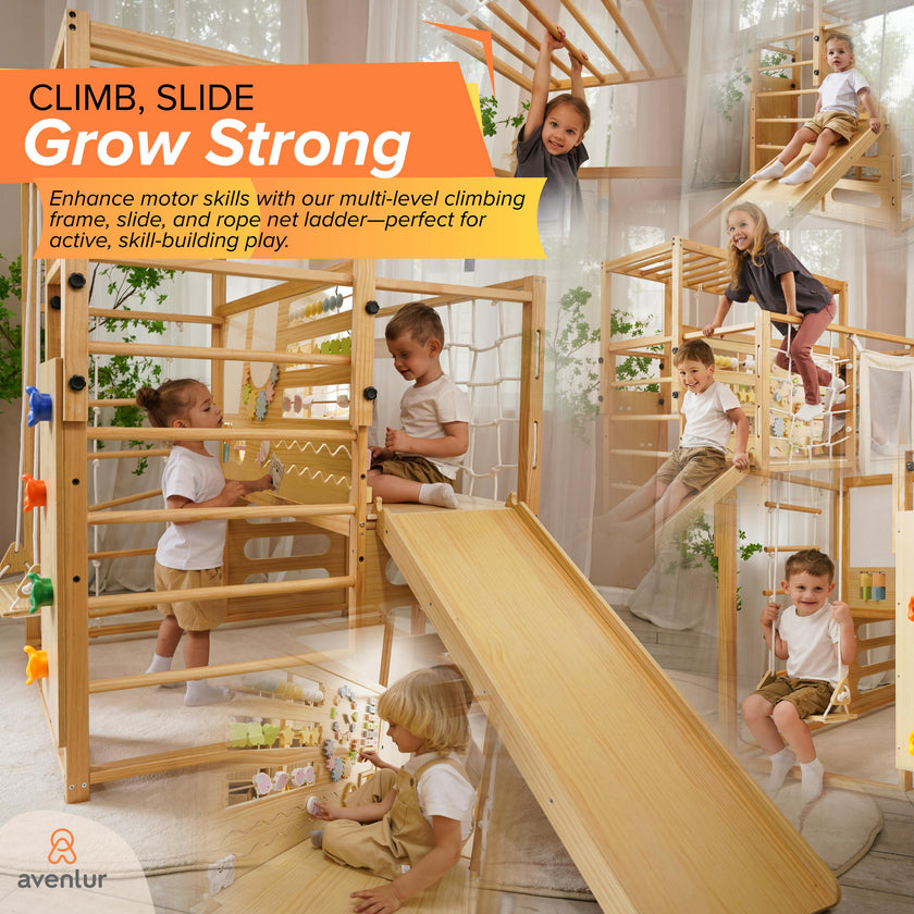Alpine | Adjustable Indoor Play Gym with Slide and Monkey Bars