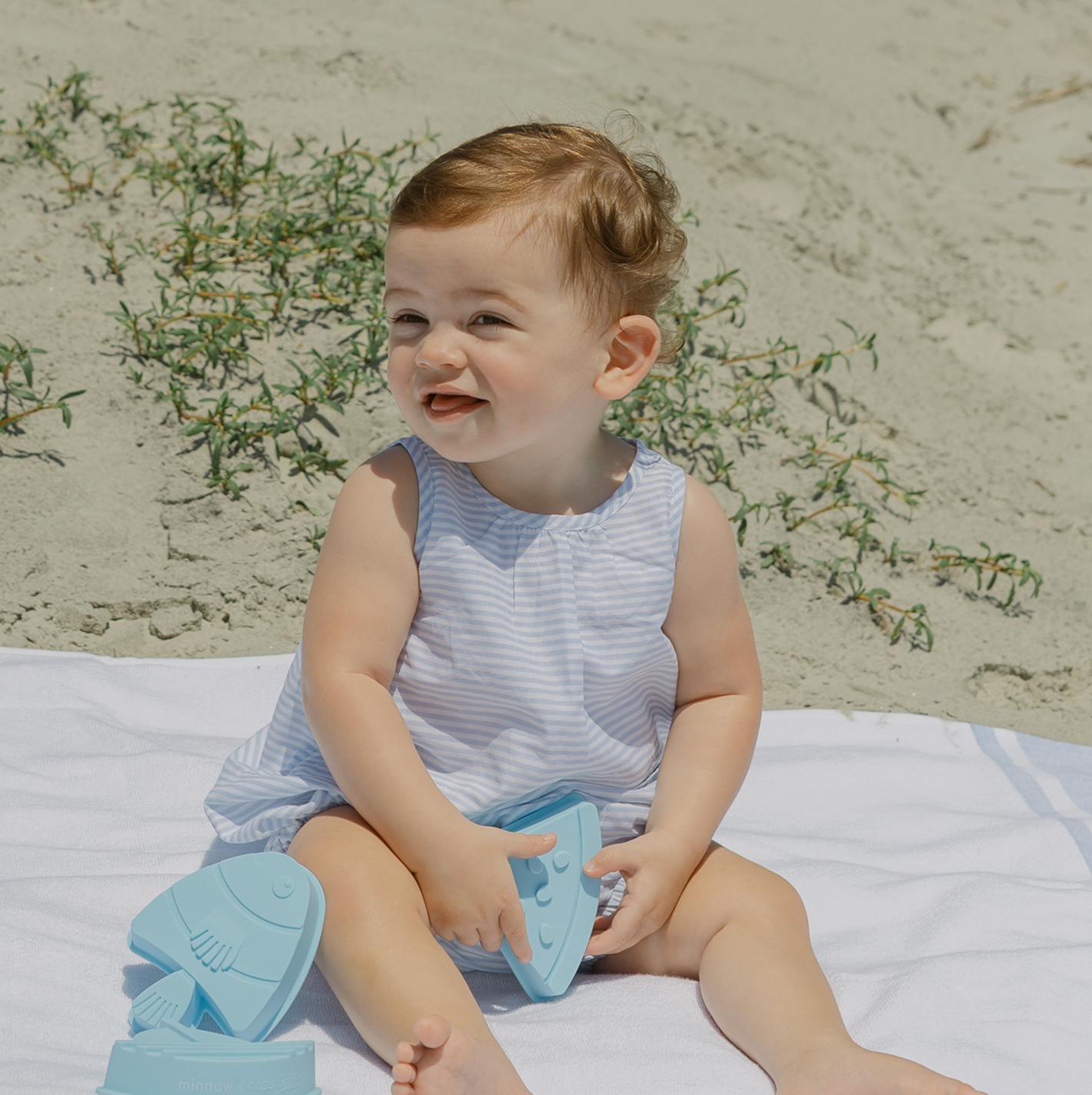 baby powder blue stripe bubble romper
