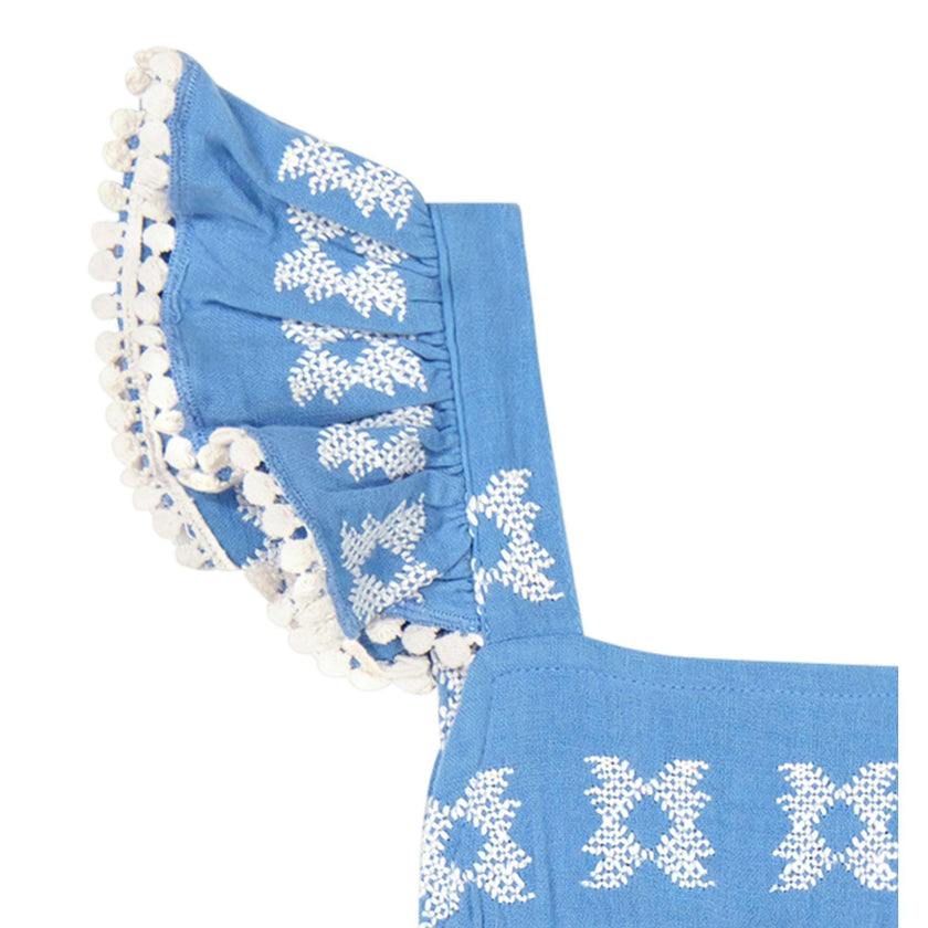 Chloe baby romper sky white embroidery, Sky Blue