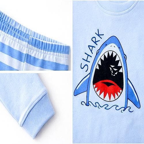 Kids and Toddlers Sharks Long Sleeve Snug Fitted Soft Pajamas Set