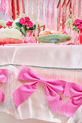 Packed Party Beautiful Bows Reusable Glitter Fringe Garland - 80-Inch Pink and White Fringe Banner with 3D Pink Glitter Bows for Birthdays and Showers
