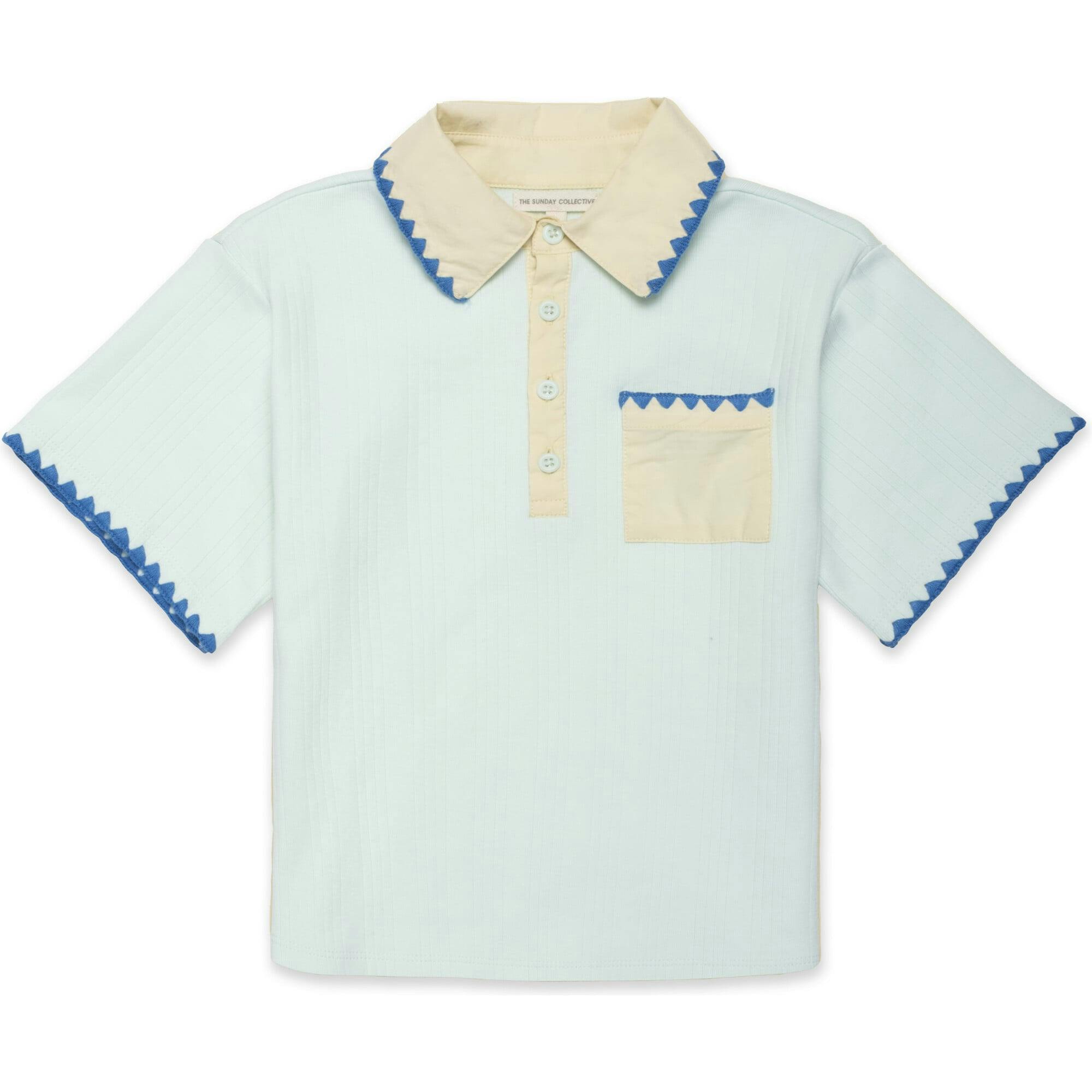 Organic Embroidered Knit Polo in Frosty Jade
