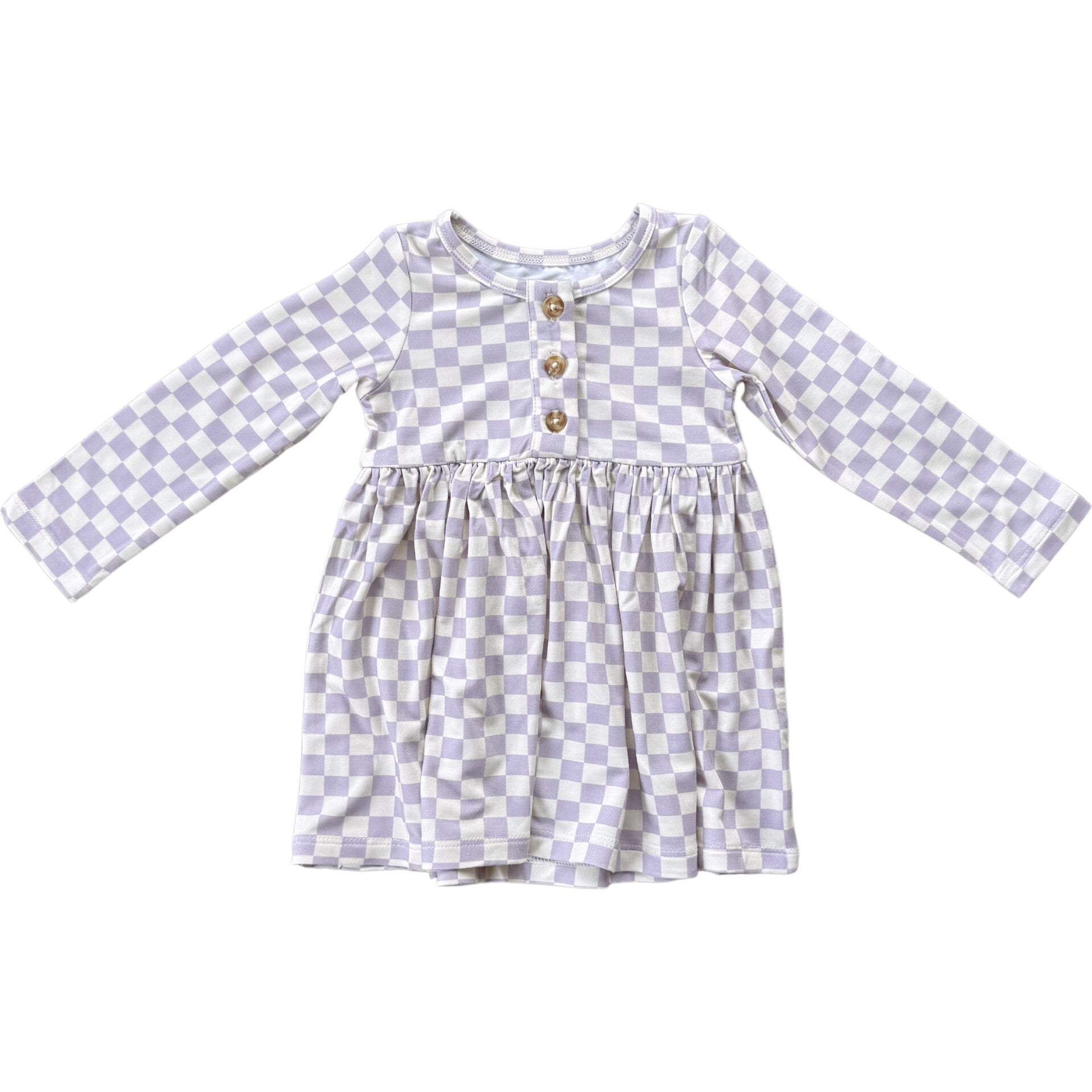Long Sleeve Henley Dress Lavender Cloud Checkered