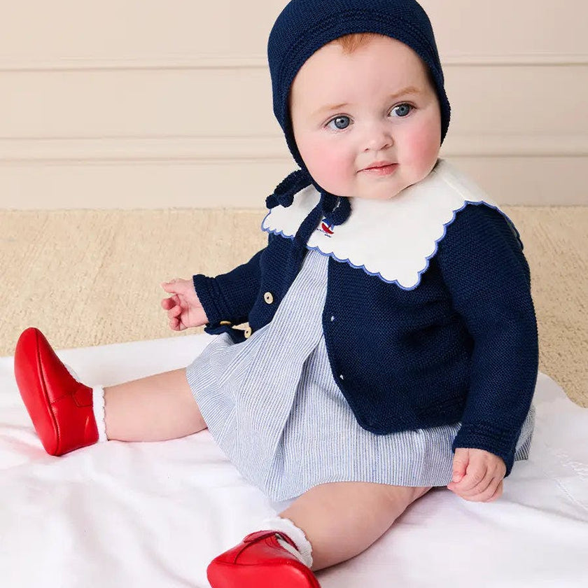 Alexander Stripe Mariner Collar Embroidered Boat Detail Dress with Bloomers in Blue (6mths-3yrs)